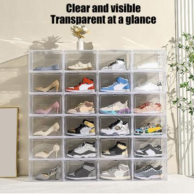 Caixa de Armazenamento de Sapatos Transparente com Porta Magnética Grande Capacidade Empilhável
