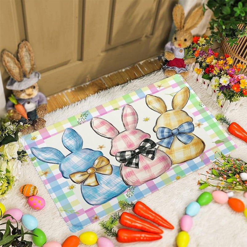 Kawaii Easter Bunny Print Polyester Mat Runner Springtime Picnic Welcome Rug for Nursery Kitchen Bathroom Kids Decor Cute Door M