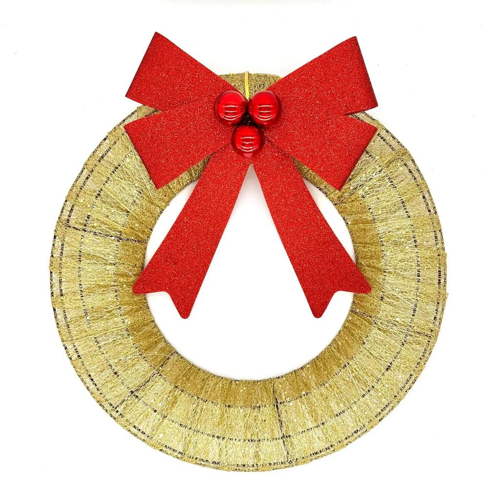 Creative Fashion Christmas Wreath Metal Luminous Wreath Led Warm Light Christmas Decoration Hot-Selling Door Pendant