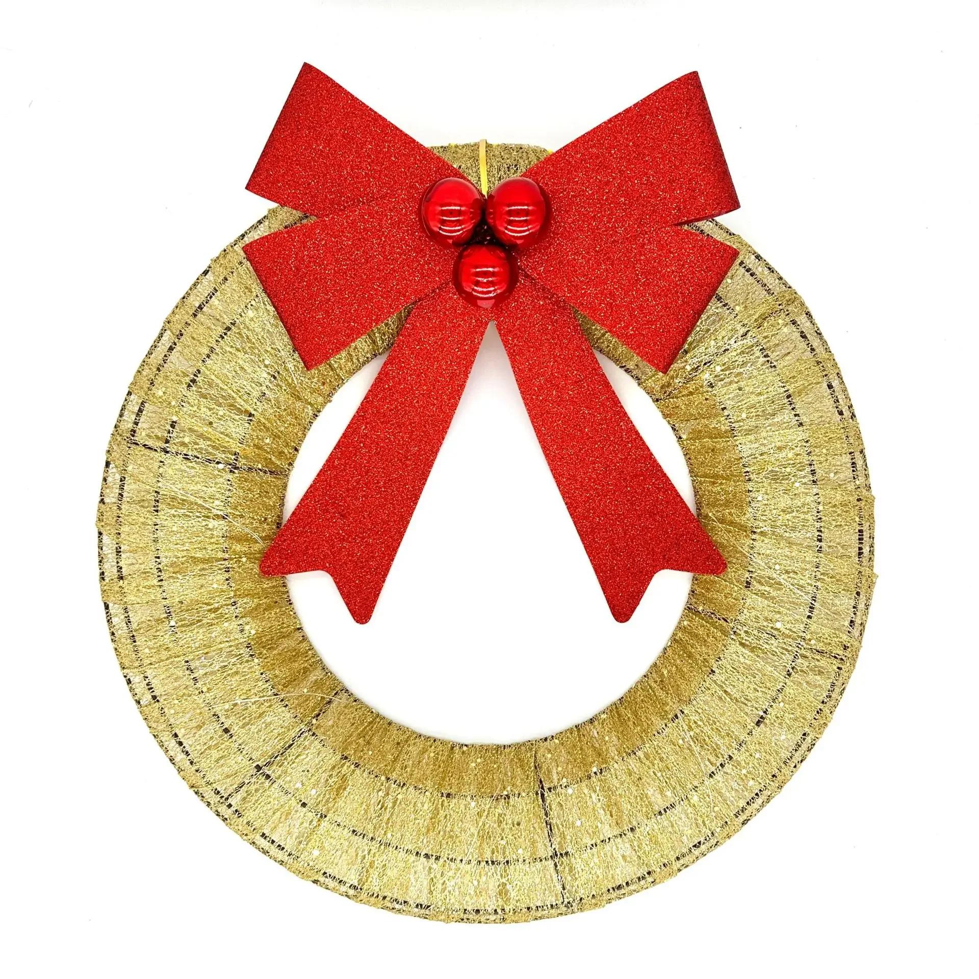 Creative Fashion Christmas Wreath Metal Luminous Wreath Led Warm Light Christmas Decoration  Hot-Selling Door Pendant 50cm