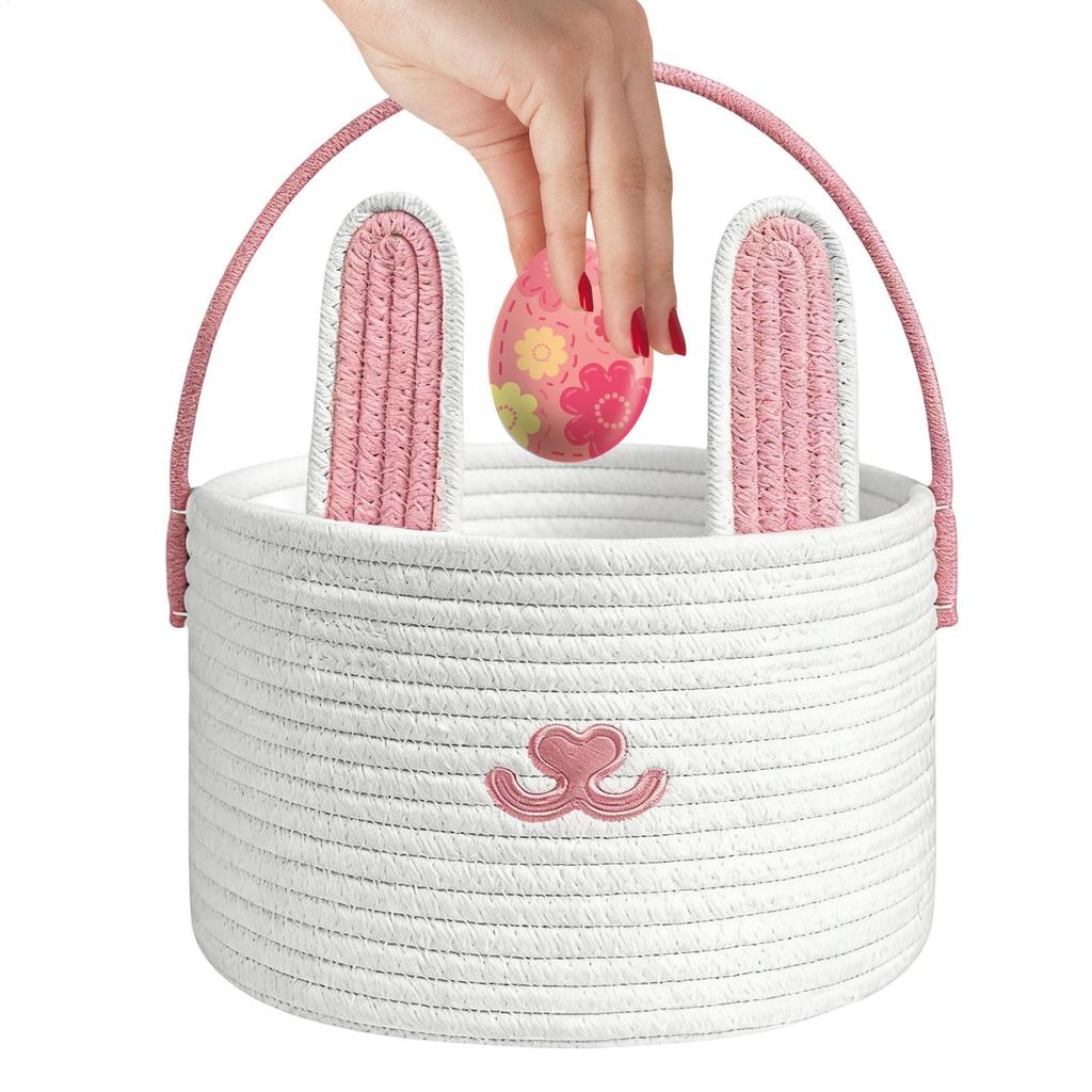 Easter Bunny Basket Bags Woven Cotton Rope Container Woven Cotton Rope Egg Easter Baskets for Toys Party Holiday Birthday