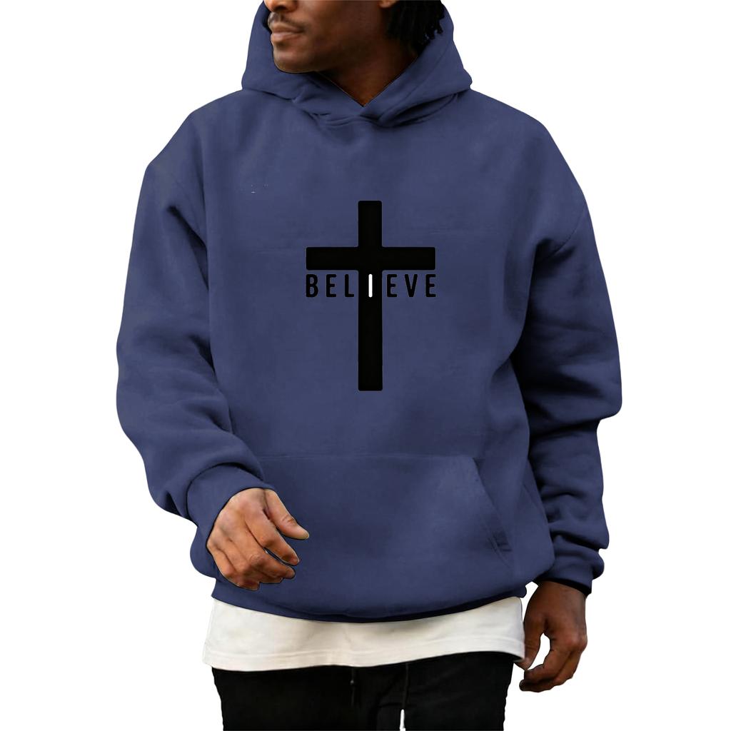 Sweatshirts For Men Christ Cross Pullover Hoodie Inspirational Graphic Long Sleeve Sweatshirt