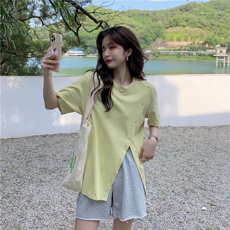 Slit T-shirt Women's Summer Short-sleeved Design 2022 New Style Irregular Harajuku Style Loose Internet Celebrity Student Top Trend