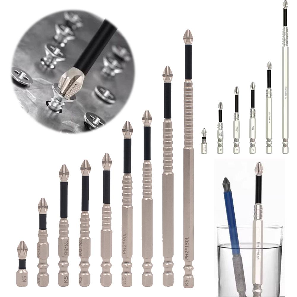 6/9 Pcs High Magnetic Screwdriver Drill Bit Set Magnetic Screwdriver Bits with Threaded Cross Shaped Strong Magnetic Drill Head