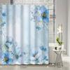1pc Blue Art Theme Watercolor Forget-Me-Not Printed Shower Curtain, Polyester Fabric, With Hooks, Machine Washable