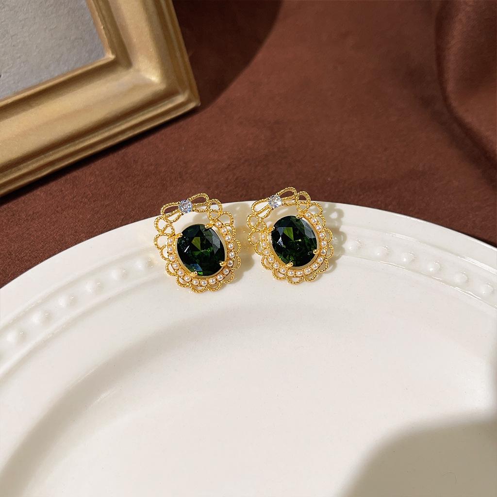 Cercei cu Zircon Stil Retro de Curte Mid-Century Smarald