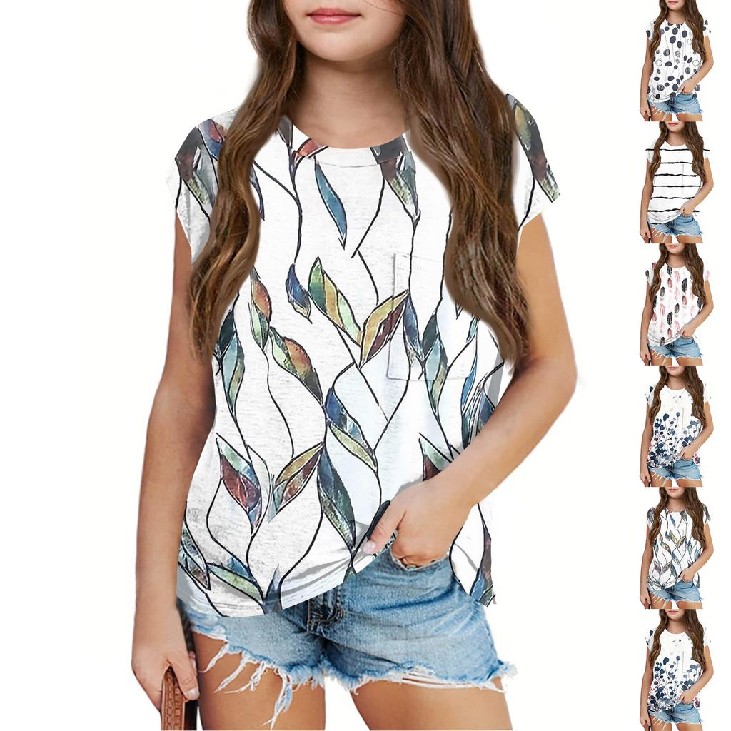Summer Round Neck 3D Printed Top Fashionable Casual Short Sleeved Children's Girl T-shirts