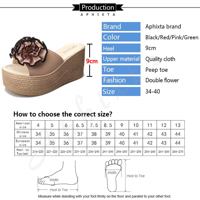 Aphixta Flower Wedge Heels Slippers Women 9cm Cow Suede Bow Women Mulers Female 4cm Platform Sandals Clog Shoes Slides Women