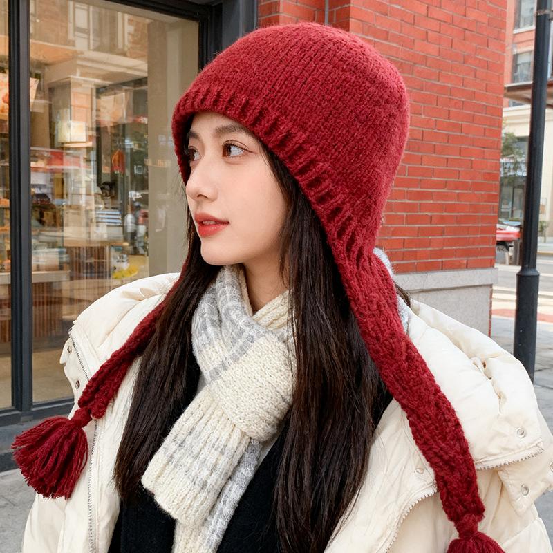 

Korean New Knitted Hat for Women In Winter Warm and Ear Protecting Lei Feng Hat Versatile Face Showing Small Pullover Hat Solid Color Woolen Hat M（56-58cm）