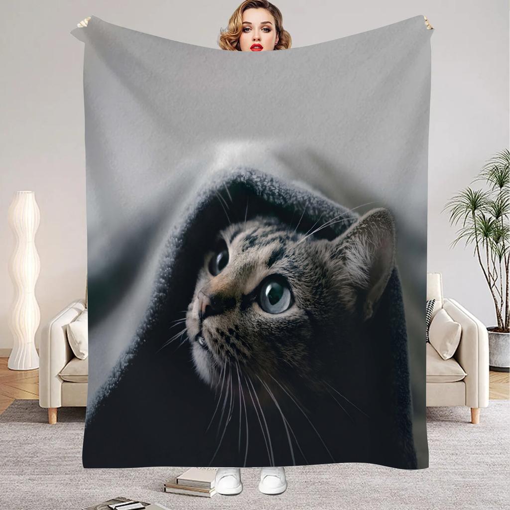 1Pc Digital Printed Catthemed Flannel Blanket Mattress Cover Blanket for Family BedsSofasOfficesOutdoor Camping