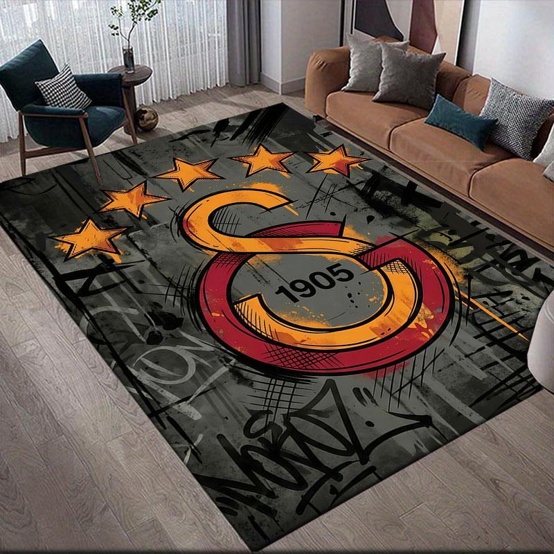 Galatasaray Flannel Printed Carpet, Home Sofa Decoration for Living Room & Bedroom, Non‑Slip Play Flannel Floor Mat for Game Room