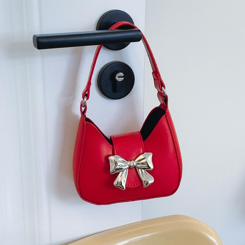 Sweet Pink Bow Handbag Women's 2025 New Trendy Fashion Size Underarm Bag Chain Messenger Bag