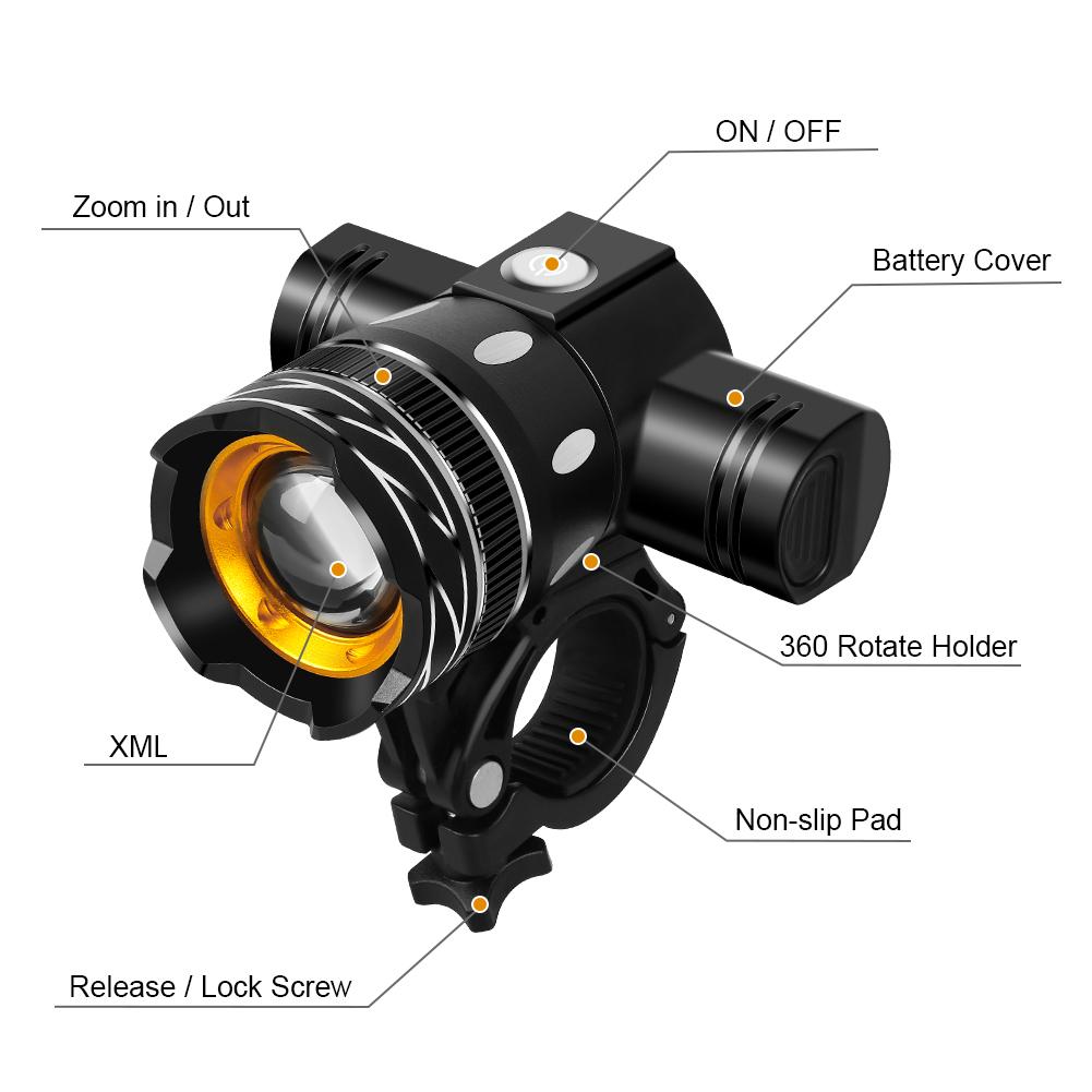 T6 LED Bicycle Front Light Bike Headlight Adjustable Zoom USB Rechargeable Waterproof Cycling Flashlight MTB Bike Accessories 7
