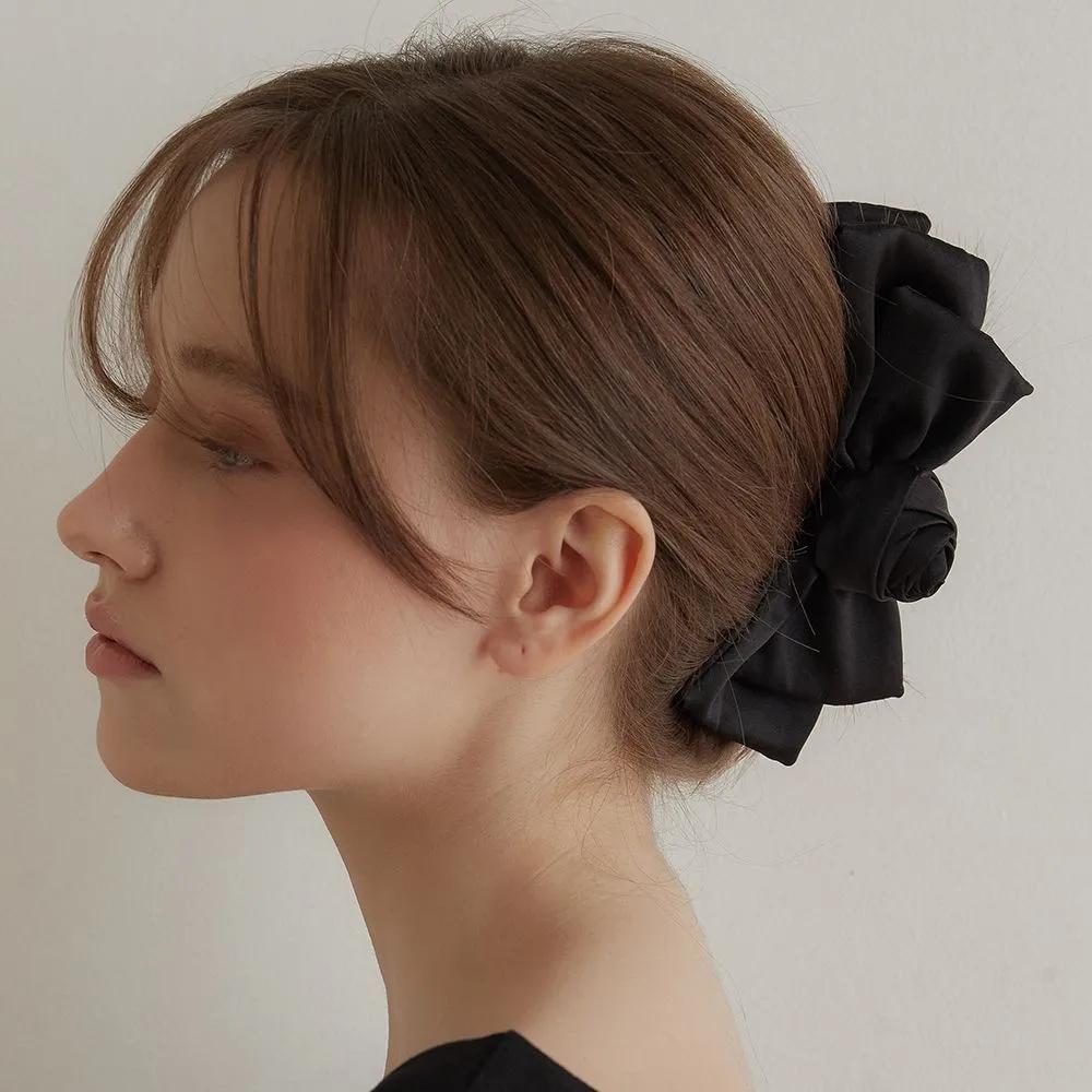 Rosette Ribbon Hair Crow Clip HB2248 IVORY_Silver