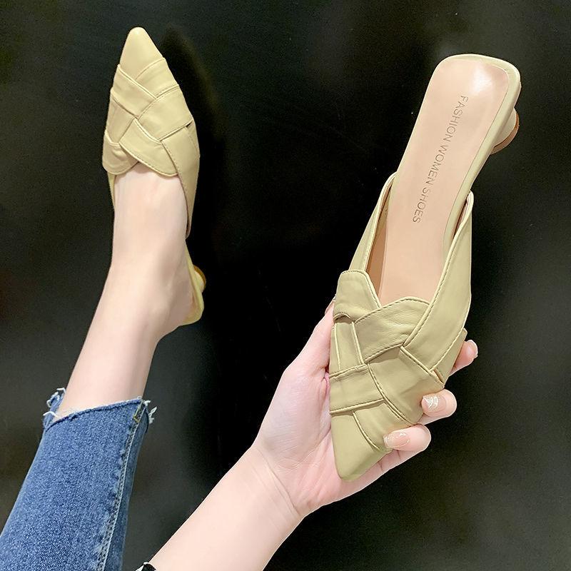 Summer New 2025 Women's Mules Shoes for Women Slippers Leather Slipper Designer Sandals Luxury Fashion Comfortable Low Heel Sexy