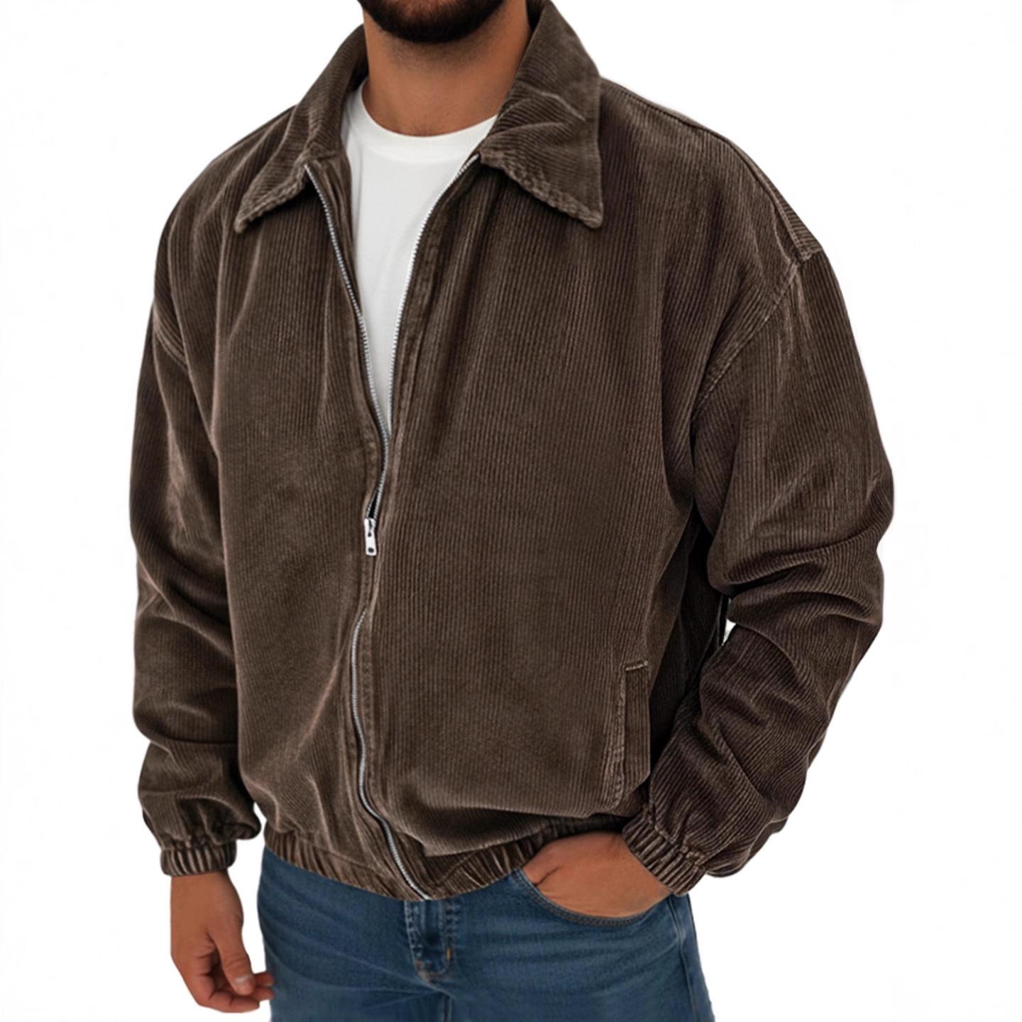 2025 Retro Corduroy Herren Langarm Jacke mit Tasche - Herbst/Winter Mode M dunkelbraune
