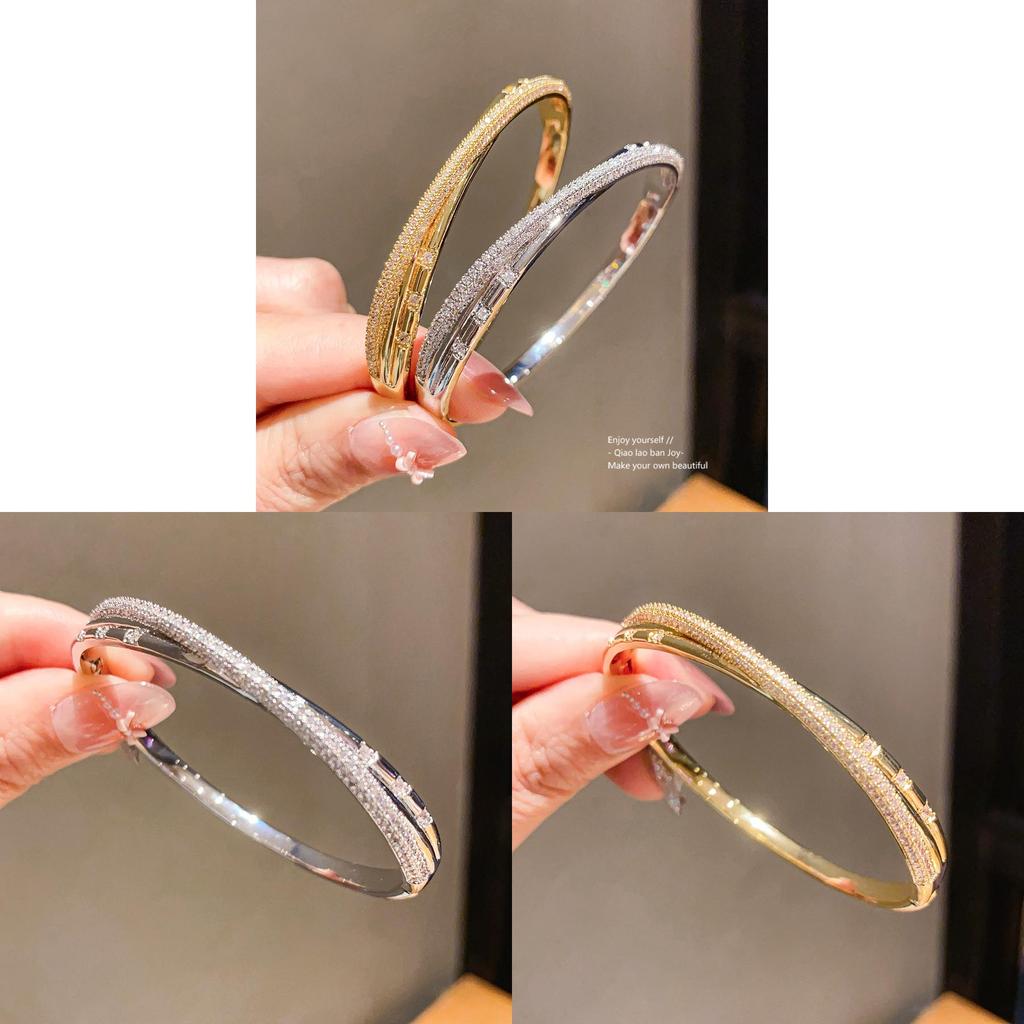 Geometric Zircon Cross Cuff Bracelet In 18k Gold Plating For Women
