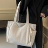A Casual Corduroy Handbag with Zip Closure, Lightweight and Large Capacity, Fixed Shoulder Strap and Polyester Lining, Solid Everyday Commuter Handbag