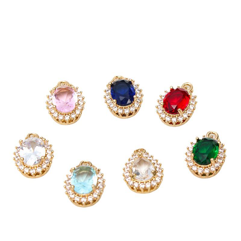 Copper-Edged Glass Crystal Zircon Oval Pendant DIY Necklace Earring Hairpin Ancient Style Material