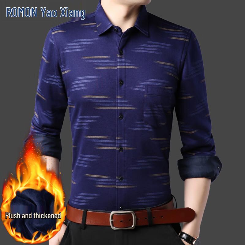 ROMON Men s Winter Fleece-Lined Plaid Long-Sleeve Shirt Jacket 3XL