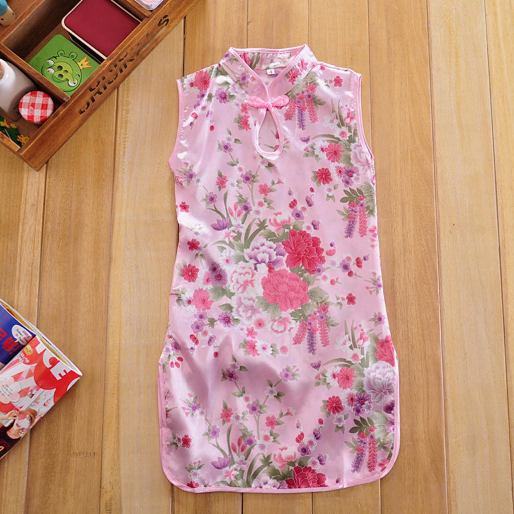 

(SU)Платье Cheongsam с цветочным рисунком для маленьких девочек, платье принцессы