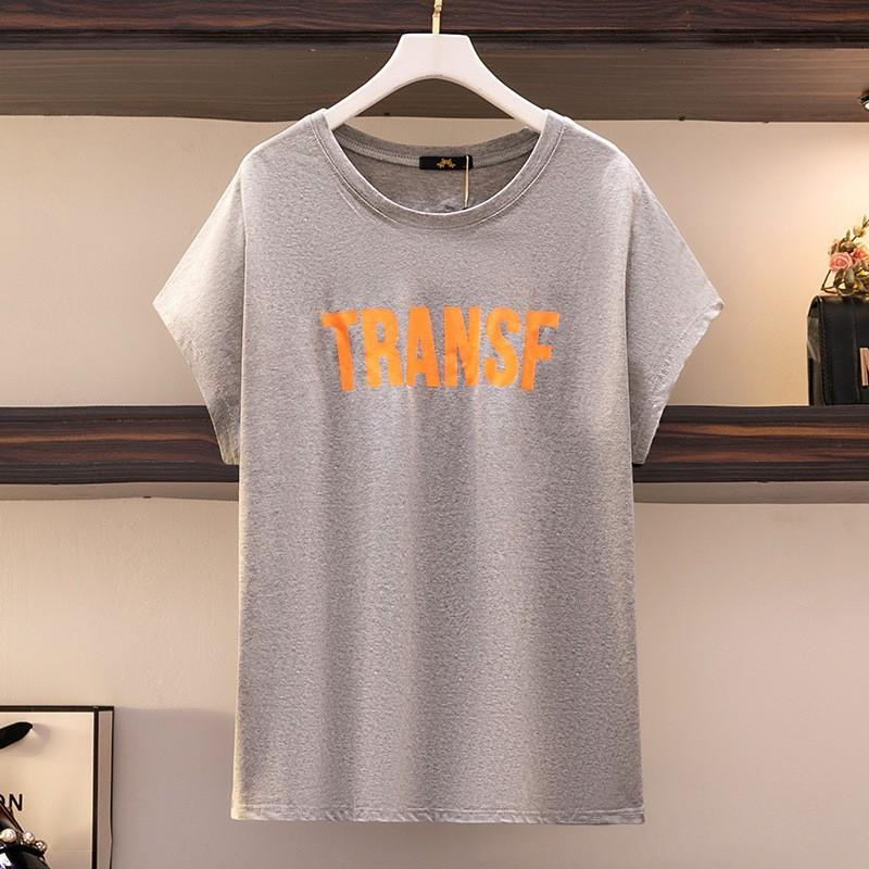 

Футболка в корейском стиле с буквенным принтом, новый утягивающий хлопковый топ больших размеров, повседневная универсальная одежда 6XL серый