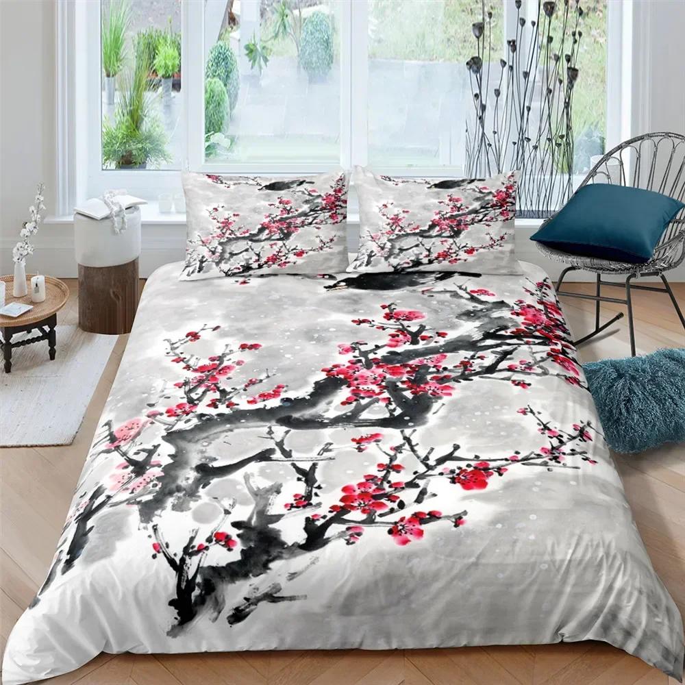 Flower Cherry Blossoms 3D Duvet Cover Bedding Set Comforter Linen Pillowcases Home Decor Single Double Twin King Queen