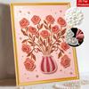 Pearl art canvas wall decoration bedroom living room pearl mosaic flower vase pink aesthetic handmade floral wall art decor