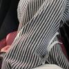 Women's High-Waist Black & White Striped Wool Wide-Leg Pants - Petite 150, Autumn/Winter Collection