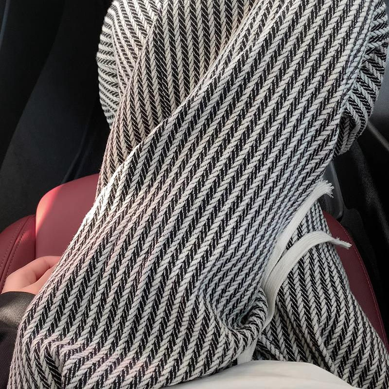 Women's High-Waist Black & White Striped Wool Wide-Leg Pants - Petite 150, Autumn/Winter Collection