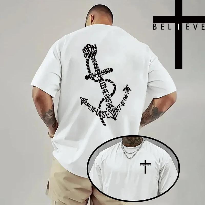 Christ Print Tshirt Men High Quality Pure Color Short Sleeve Top Spring Summer Daily Casual Fashion Jesus Cross Cotton Tees