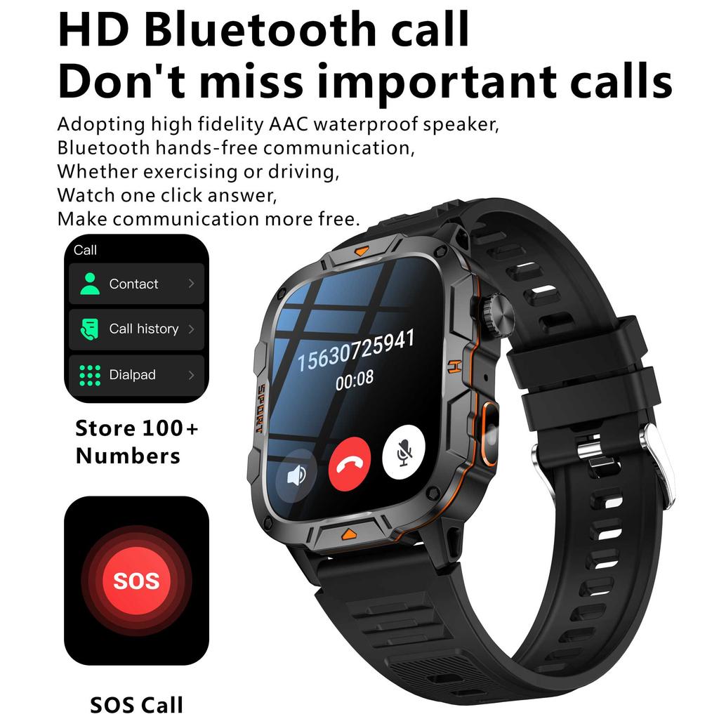 2025 New Military Grade Smart Watches Men 1.96" AMOLED 5ATM Waterproof Sports FitnessTracker BT Call Smartwatches Women For IOS