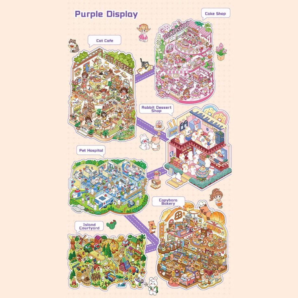 Plus Size 3D Landscape Sticker 6-in-1 Miniature Scene Collage DIY Toy Game Stickers Children