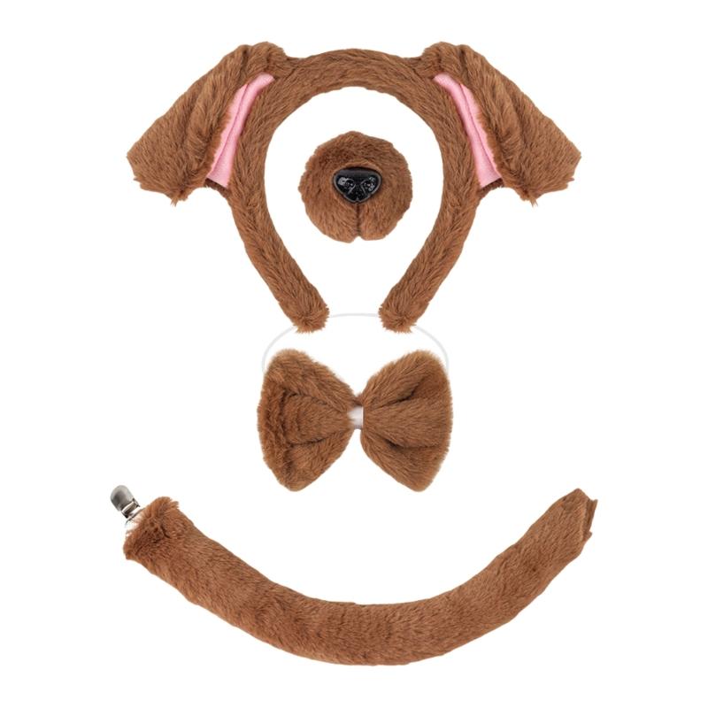 Dog Tail with Dog Ear Headband Nose Tail Skirt Bowtie Halloween Dog Costume for Children Teen Adult Cosplay