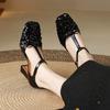 Krazing Pot Paillettenstoff Quadratische Zehenpartie Größe 41 High Heels Bling Glänzend Party Hochzeitsschuhe Herbst Schleife Pumps