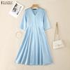 ZANZEA Women Casual V-Neck Elegant Half Sleeve Dress