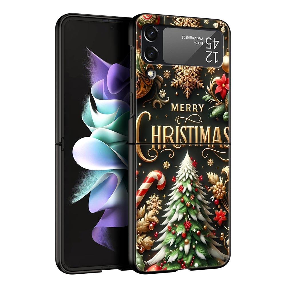 Merry Christmas Hard PC Phone Case For Samsung Galaxy Z Flip 7 6 5 4 Black Cover For Galaxy Z Flip 3 Foldable Fundas Shell Capas