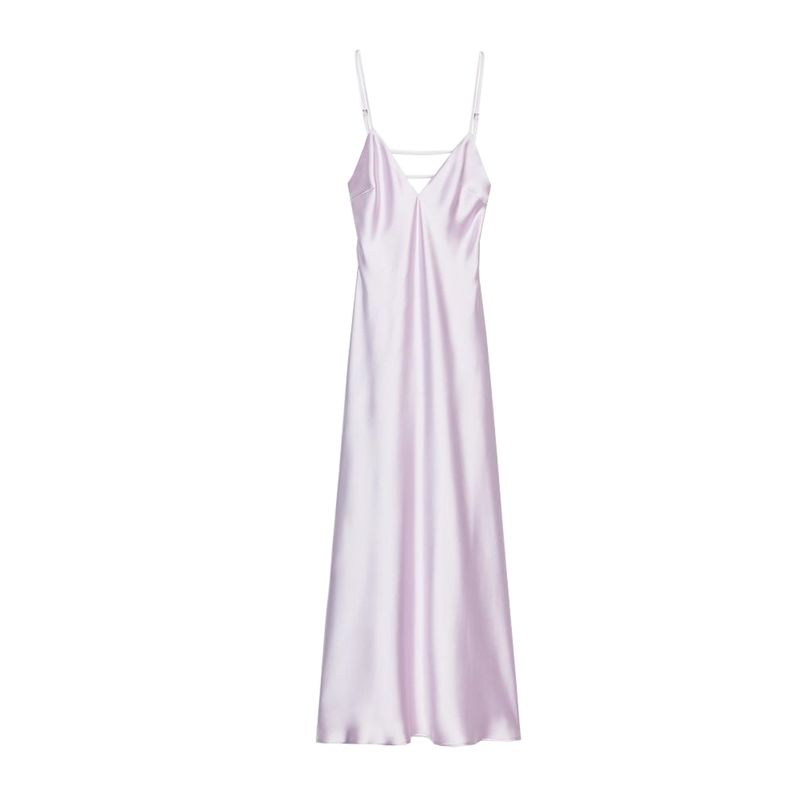 Summer V Neck Sling Mid-Length Silk Satin Texture Midi Skirt Dress 2452331 3258331 8331