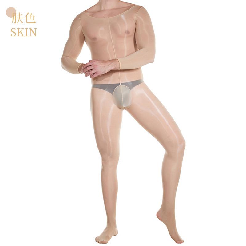 Qing Homer Oil Men's One-piece Stockings Bright Ultra-thin Sexy Jj Set Masturbation Plane Sex Bare Legs Tights