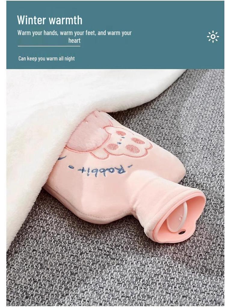 Explosion-Proof Hot Water Bottle with Cute Plush Cover - Ideal for Abdomen and Bed Warmth
