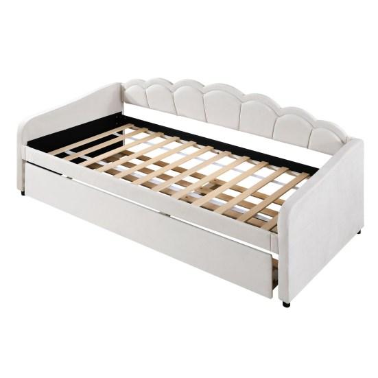 Day Bed 90x200cm with Extendable Bed Sofa Single Flat (without Mattress) Velvet Color-Changing Ambient Light Remote Control Minimalist