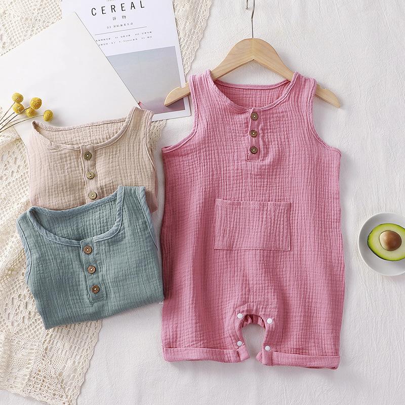 Tutina estiva per neonato in mussola con cappello in morbido cotone per bambina, ragazzo, vestiti senza maniche, pagliaccetto per bambini, abbigliamento per neonato
