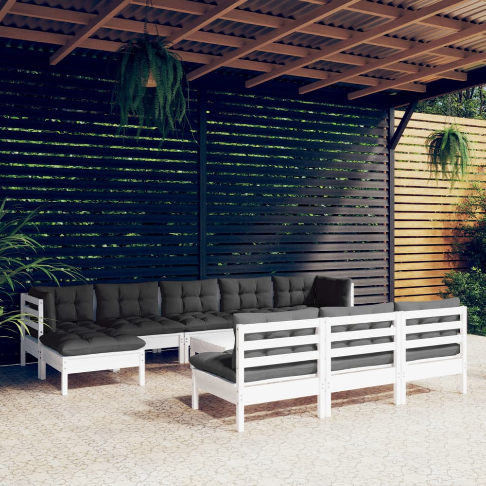 Salon de jardin 11 pcs avec coussins  bois de pin