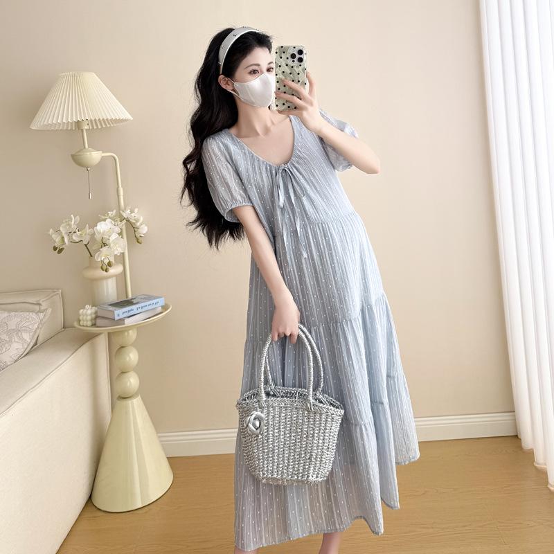 

2026 Summer Korean Style Slimming Jacquard Dress with Drawstring Double Extra Large синій