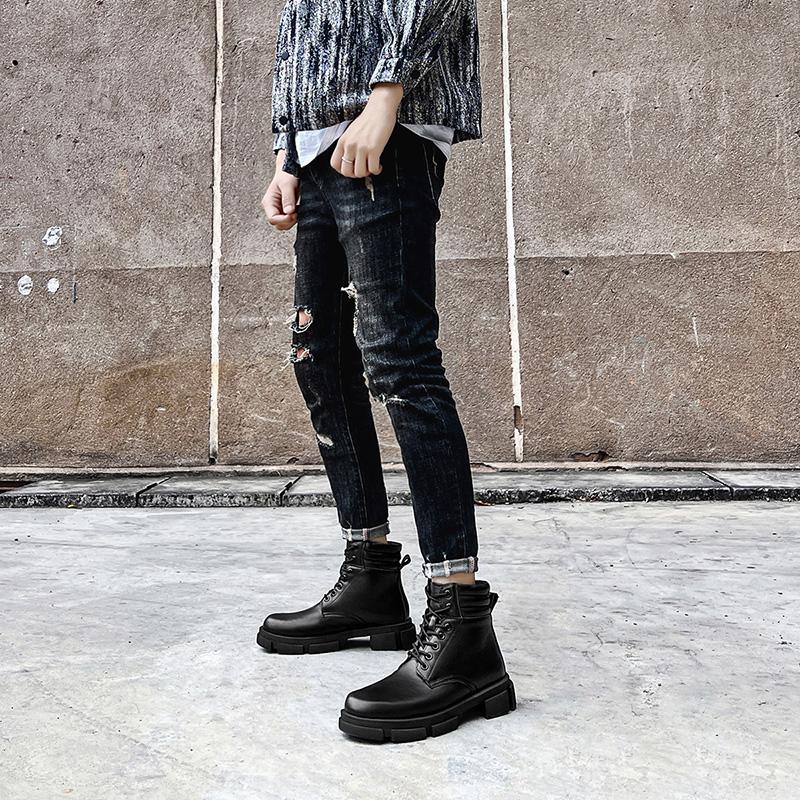 Fashion Autumn and winter men's boots Thick bottomed versatile design style Outdoor motorcycle and Business Office genuine leather shoes