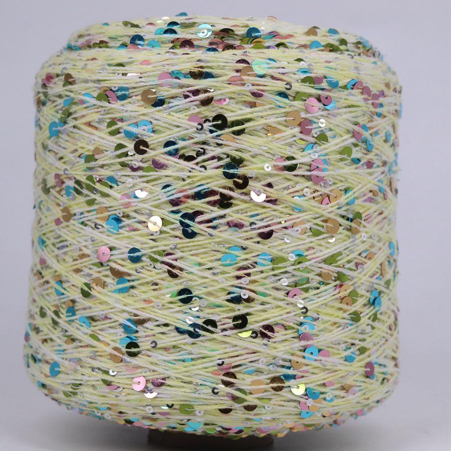 Hand-Knitted Bright Cotton Yarn with Sequins, 3MM+6MM, Combed and Fancy