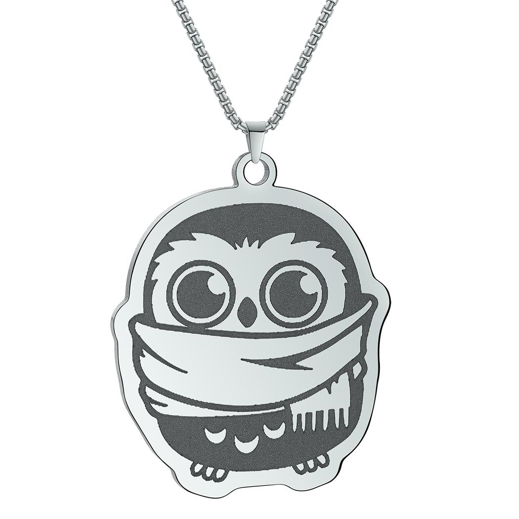 

Kinitial Cute Bird Owl With Big Scarf Cartoon Necklace Chain Women Men Stainless Steel Animal Pendant Necklace