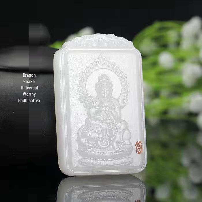 White Jade Zodiac Pendant: Eight Great Protectors Life Buddha