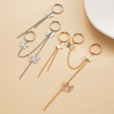 Punk Simple Metal Butterfly Ring Women Otevírací nastavitelný trendový řetízkový prsten Šperky