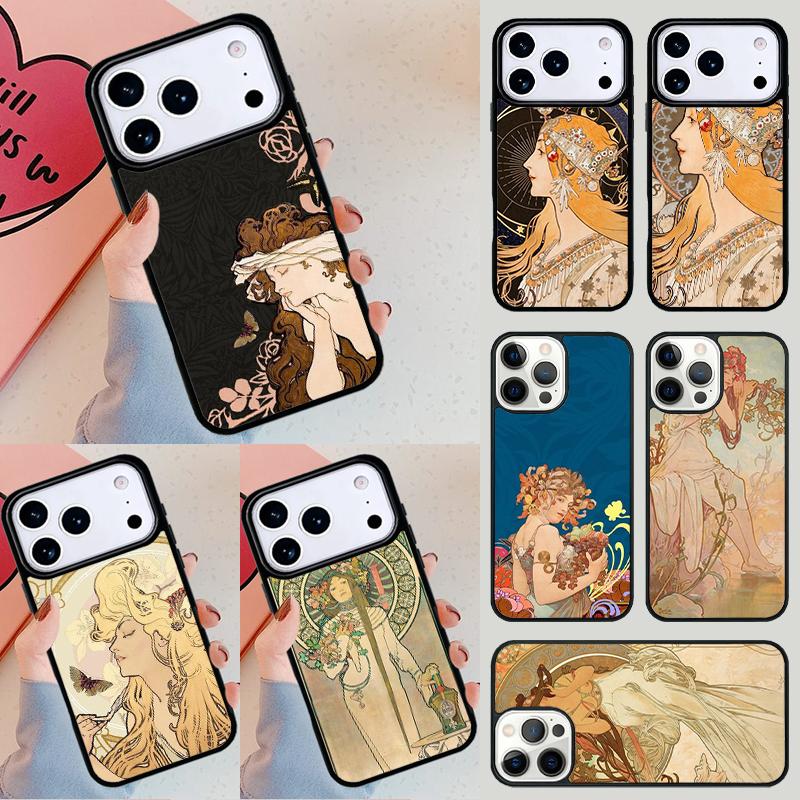 Alphonse Mucha Painted Phone Case For iPhone 17 Air 14 15 13 12 Max Cover For Apple 14 15 16 16e 11 Pro Max Plus Coque